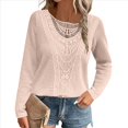 thumbnail image 1 of Camiseta de Mujer con Encaje de Piña y Costuras, Color Liso, Larga, Cuello Redondo, Informal. Rosa S, 1 of 7