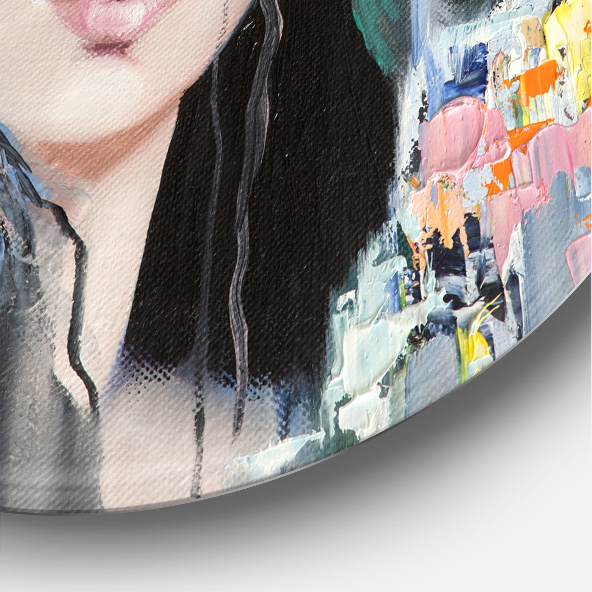 Designart 'Portrait Of A Young Woman With Flowers I' Modern Circle Metal Wall Art 36x36 - Disc of 36