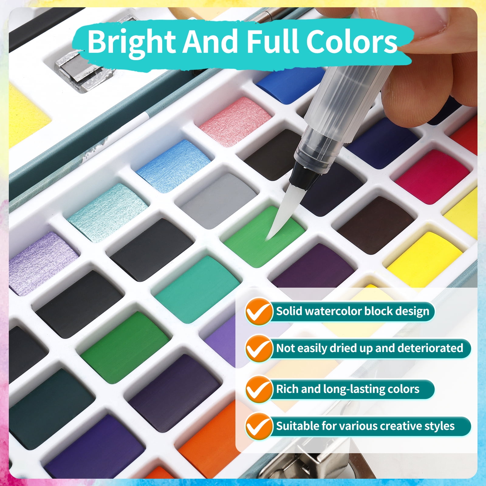 Threns Watercolor Paint Set,50 Colors Portable Paint Set,Travel Water Color Kit with Palette and Brush Pens for Adults,Professionals,Kids - Art and Painting Supplies
