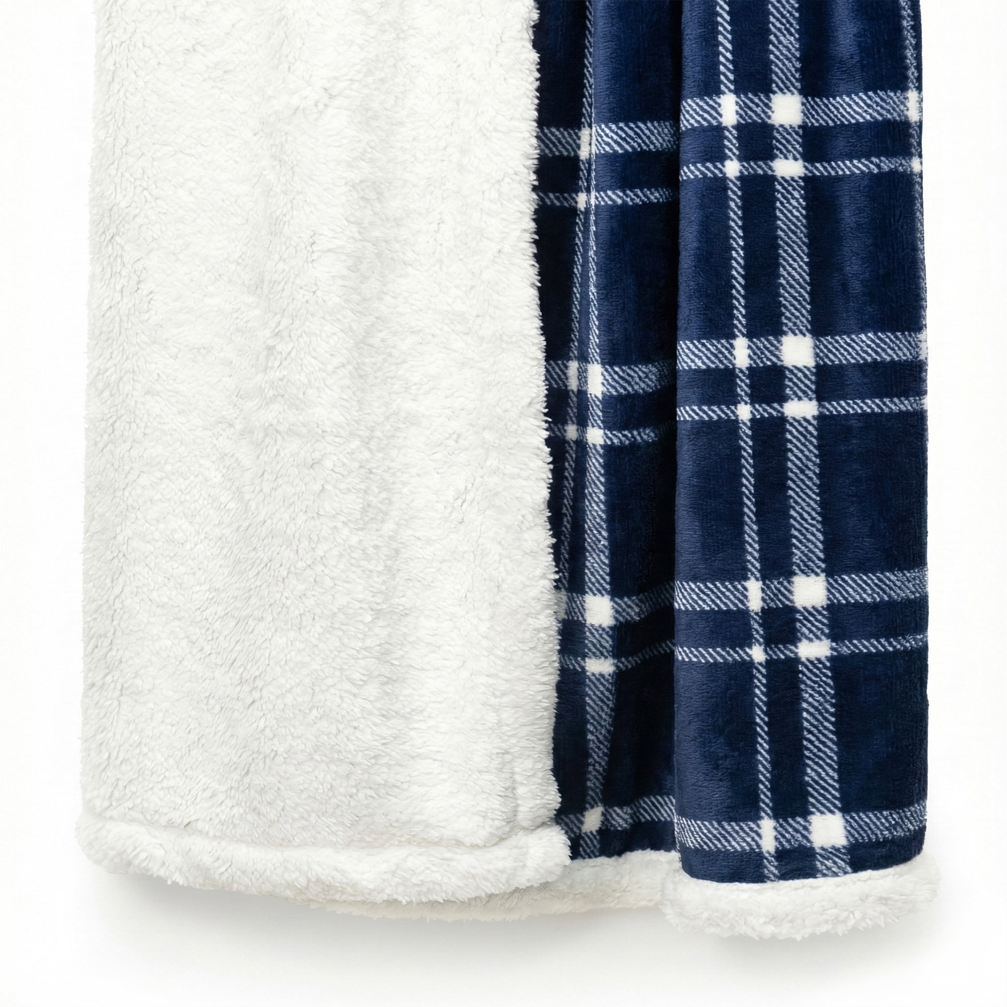Americanflat Fleece and Reverse Sherpa Throw Blanket - 50x60 Inch Classic Tattersall Plaid - Ultra Soft Cozy Couch Cover - Warm Reversible Design - Blue