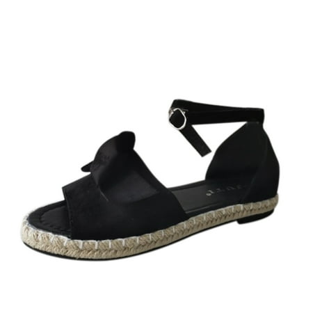 

Women’s Soft Espadrille Open Toe and Ankle Strap Buckle Bow Tie Flat Sandals
