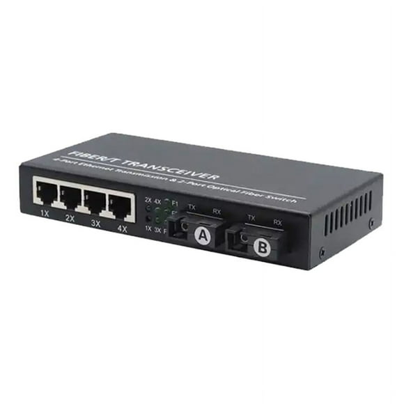 Gigabit Ethernet Fiber Switch SC Singlemode 20KM 2 SC Fiber 4 RJ45 Port 100/1000M Fiber Optical Media Converter US Plug