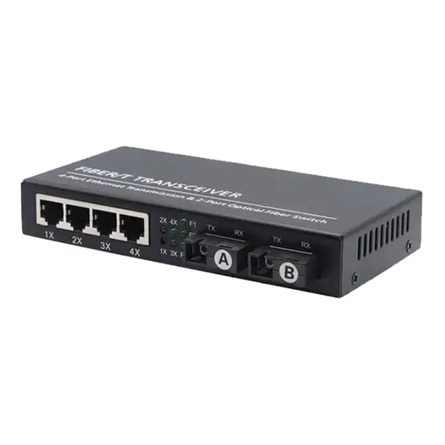 Gigabit Ethernet Fiber Switch SC Singlemode 20KM 2 SC Fiber 4 RJ45 Port 100/1000M Fiber Optical Media Converter US Plug
