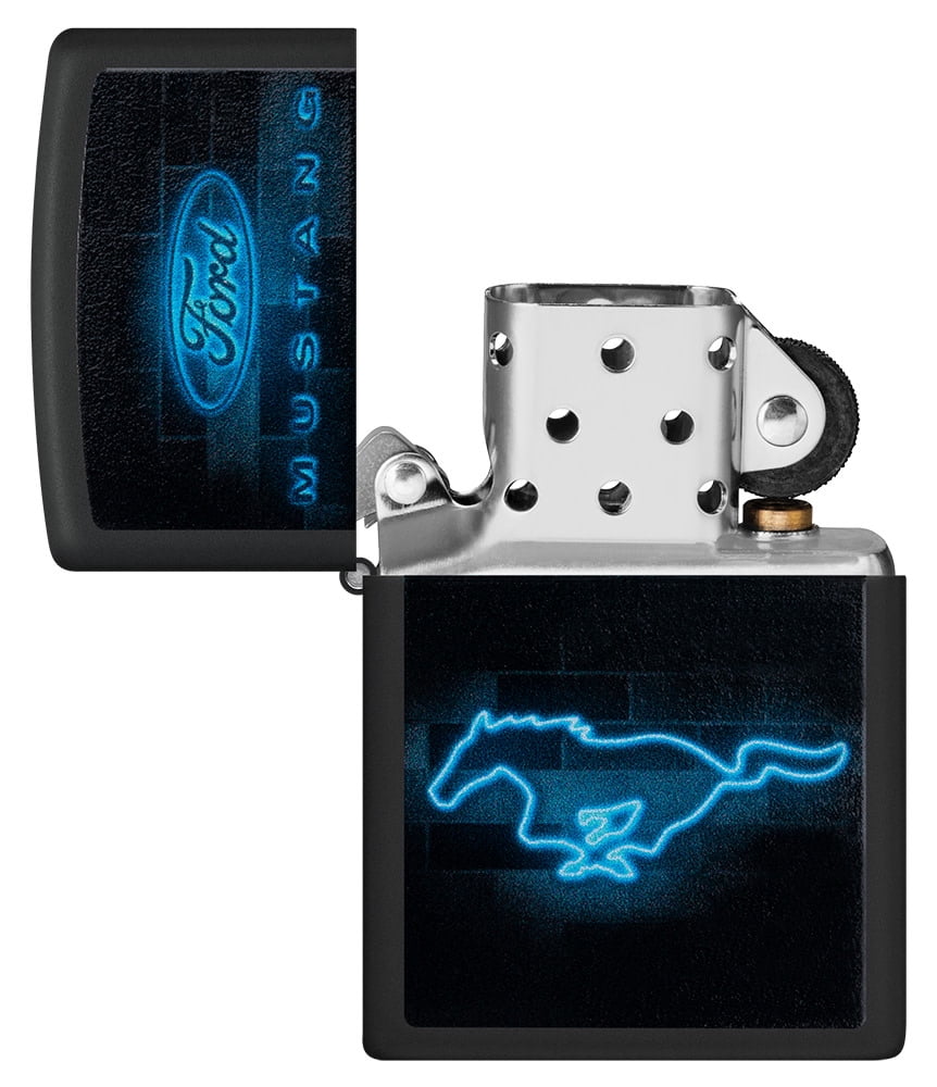 Zippo Ford Mustang Neon Logo Black Matte Pocket Lighter