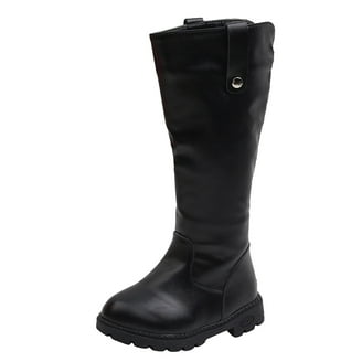 Girls Lace Up Riding Boots Mid Calf Boots PU Leather Side