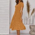 thumbnail image 5 of Penkiiy Summer Dresses for Women 2024 Vacation Short Sleeve Polka Dot Boho Dress Wrap V Neck Beach Dresses with Belt 3XL Yellow, 5 of 9