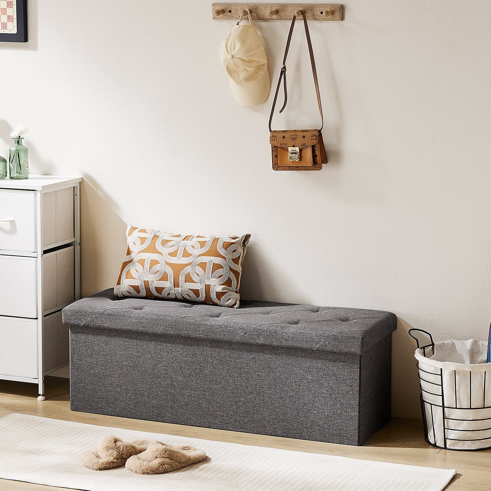 GIANNA 43" Folding Storage Ottoman Bench, Foot Rest Stool Storage Chest, Multi-functional, Gray