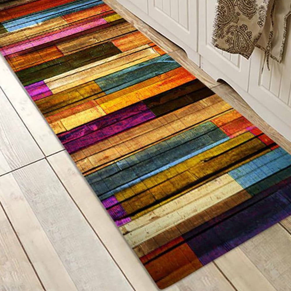 16''x47'' Door Kitchen Area Rug Floor Carpet Non-slip Wood Grain Printed Mat Pad 
