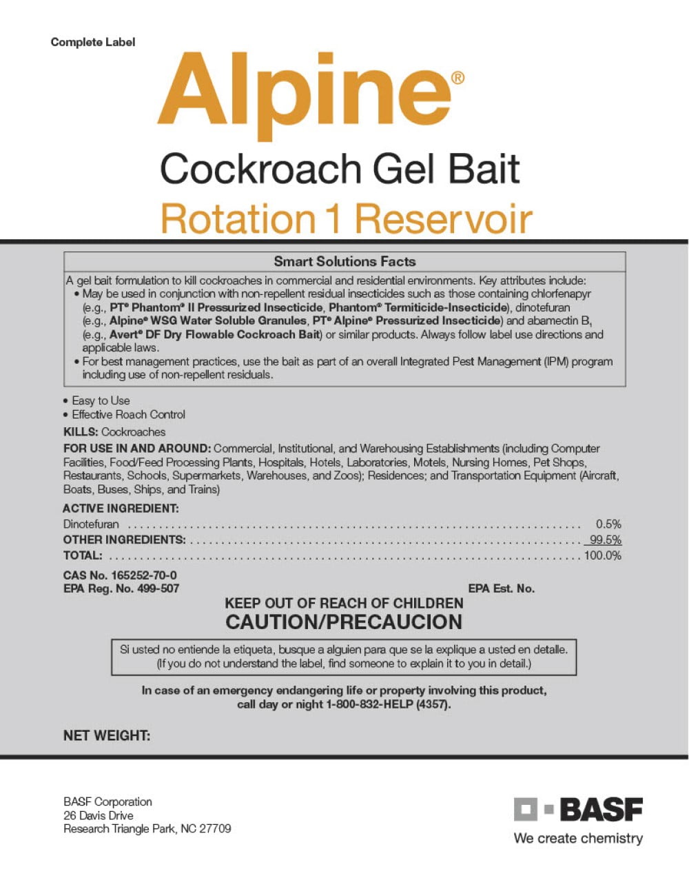 Prescription Treament Alpine Cockroach Gel Bait Rotation 1 Reservoir CASE 5 