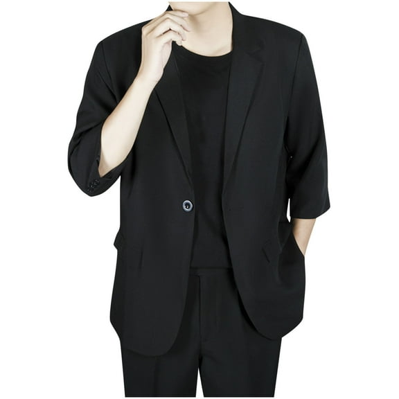 Mens Solid Color Blazer Jacket One Button Casual Suit Jackets Stretch Lapel Breasted Sport Coat