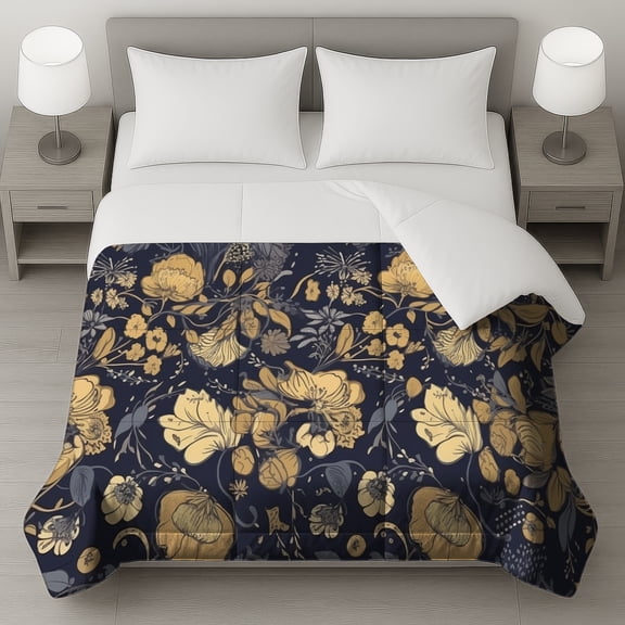 Botanical Navy/Yellow King Size Comforter