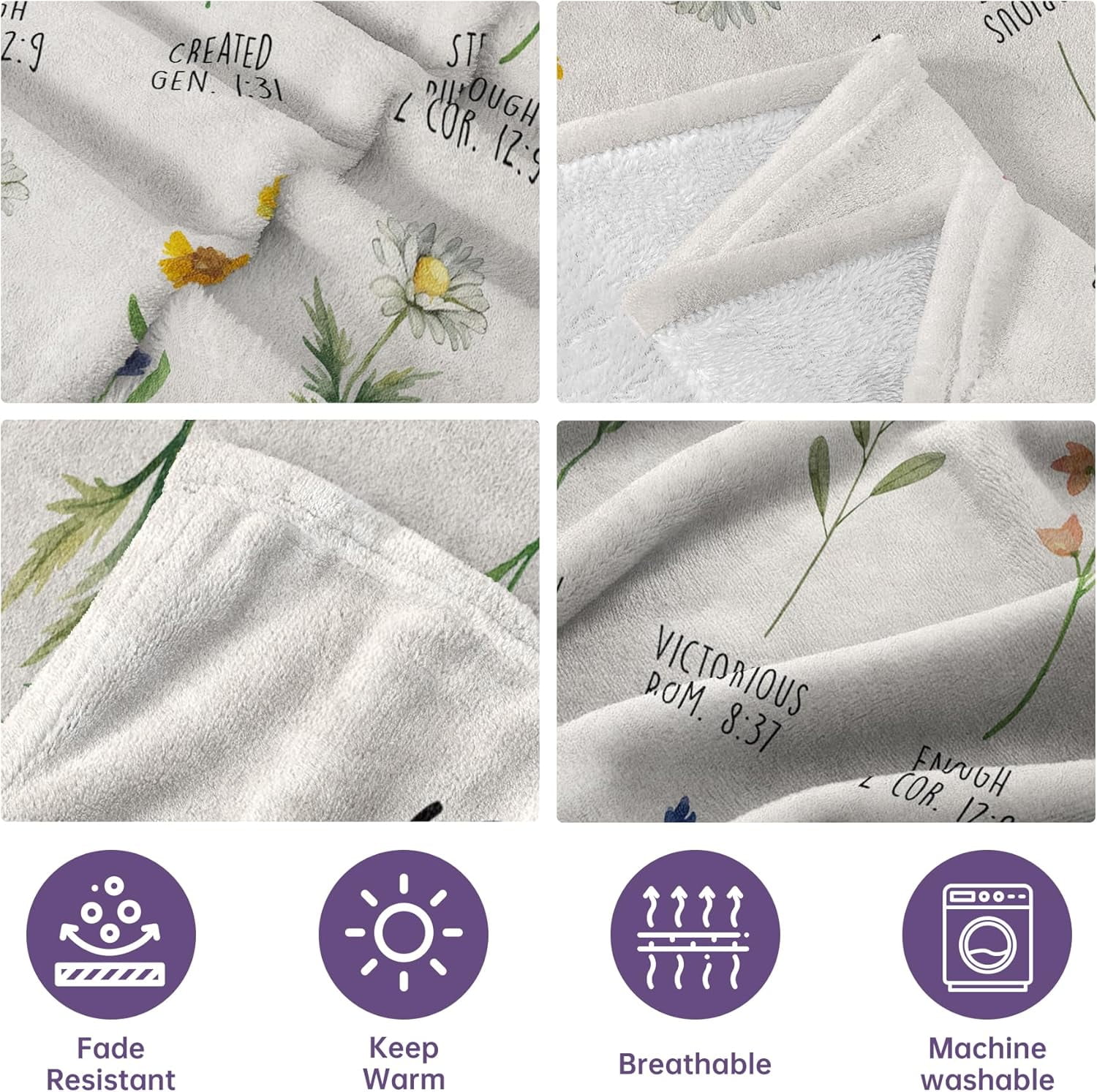Afterprints Christian Gifts for Women Christian Blanket with Flowers Birthday Gifts for Women Inspirational Religious Gifts for Sister Friend Daughter Mom Soft Throw Blankets 50'' x 60''