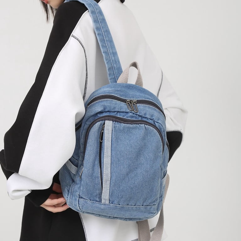 Vintage Denim Daypack Blue Jean Backpack Rucksack Double 
