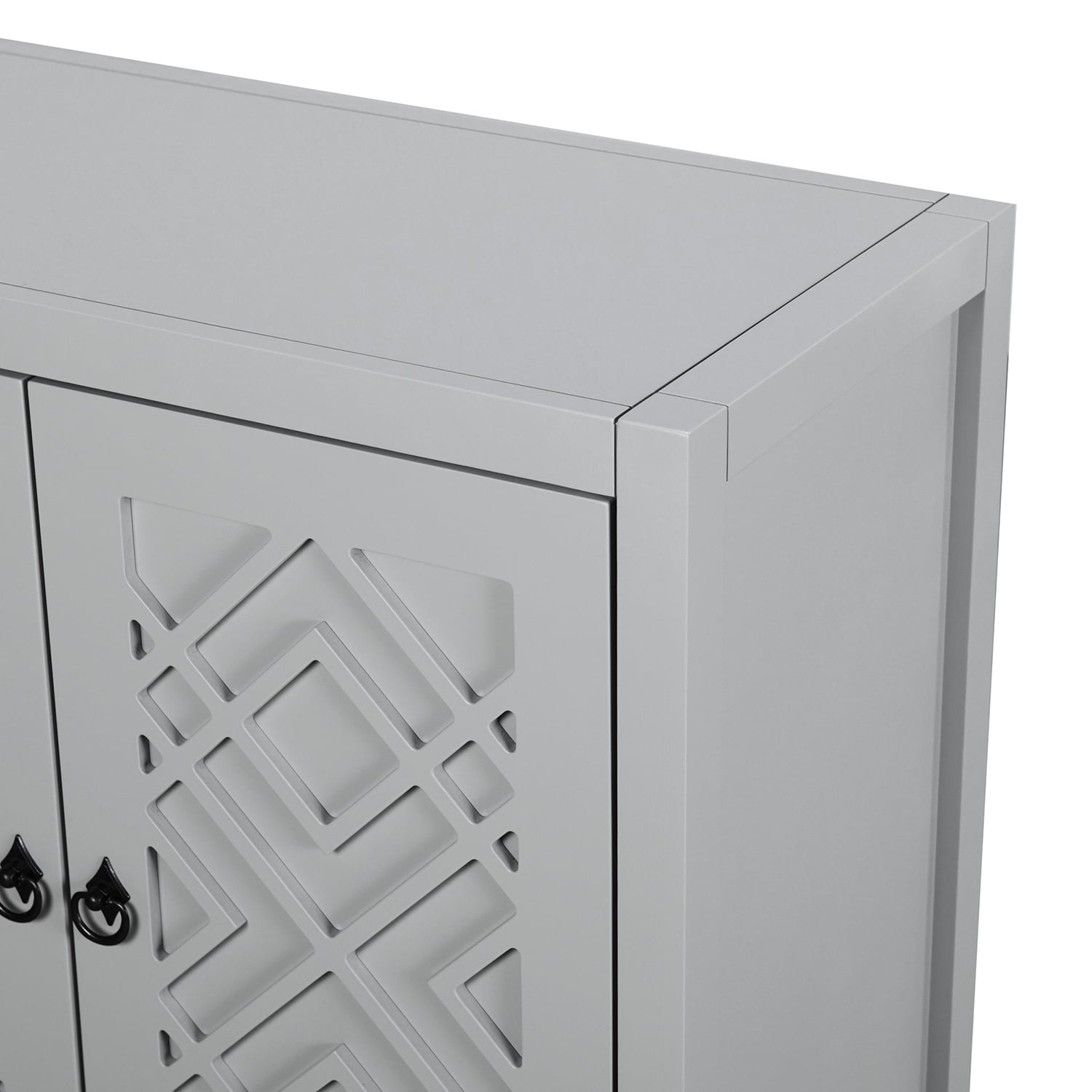 Kadyn Storage Sideboard Buffet Cabinet, 4 Door Sideboard with Pull Ring Handles, Kitchen Storage Cabinet for Living Room, Light Gray Kadyn Storage Sideboard Buffet Cabinet, 4 Door Sideboard with Pull Ring Handles, Kitchen Storage Cabinet for Living Room, Light Gray