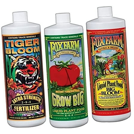 Fox Farm Liquid Nutrient Trio Soil Formula (Big Bloom, Grow Big, Tiger Bloom) 1 Quart Each (Pack of 3-32 oz. Bottles)