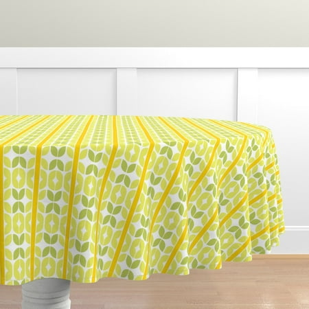 

Cotton Sateen Tablecloth 90 Round - Lime Green Leaves Leaf Farming Agriculture Mod Minimal Simple Avocado Striped Mid Farm Cabbage Print Custom Table Linens by Spoonflower