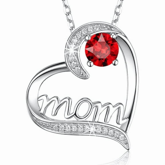 Dorella Mothers Day- Heart Pendant Necklace- Round Cut Red Garnet in 925 Sterling Silver- Handmade Jewelry