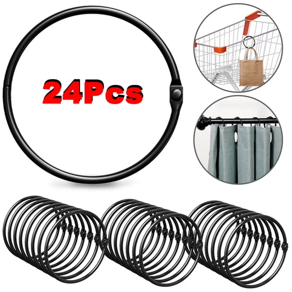 Emlimny 24 Pc Shower Curtain Hooks,Rust Proof Shower Curtain Rings for Bathroom,Circular Decorative Shower Curtain Rings and Hooks for Shower Rod,Metal Shower Rings for Curtain(Black)