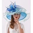 thumbnail image 3 of Women Derby Church Hat Organza Flower Wedding Tea Party Fascinator Hat Wide Brim Sun Hat, 3 of 6