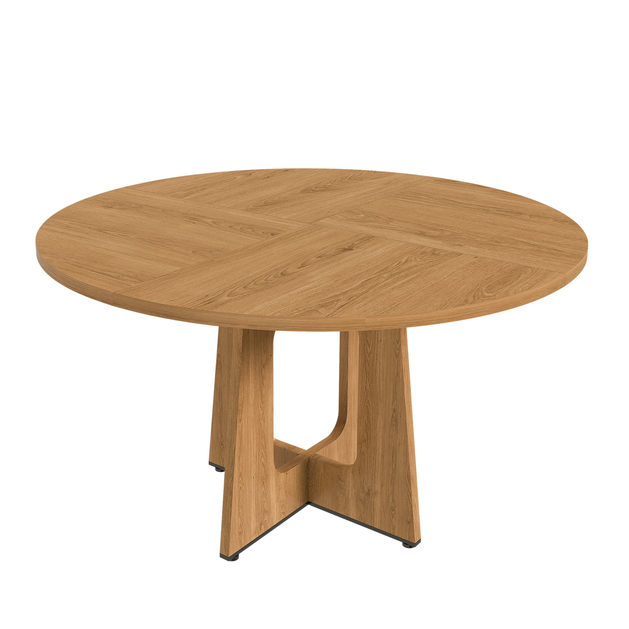 47 Inch Round Farmhouse Dining Table Oak Finish MDF 300 lbs Capacity for Kitchen Dining Room