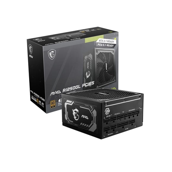 MSI - MAG A1250GL PCIE 5.0, PUS de Jeu Entièrement Modulaire 80 Or, Câble 12VHPWR, Compatible ATX 3.0, Alimentation 1250W