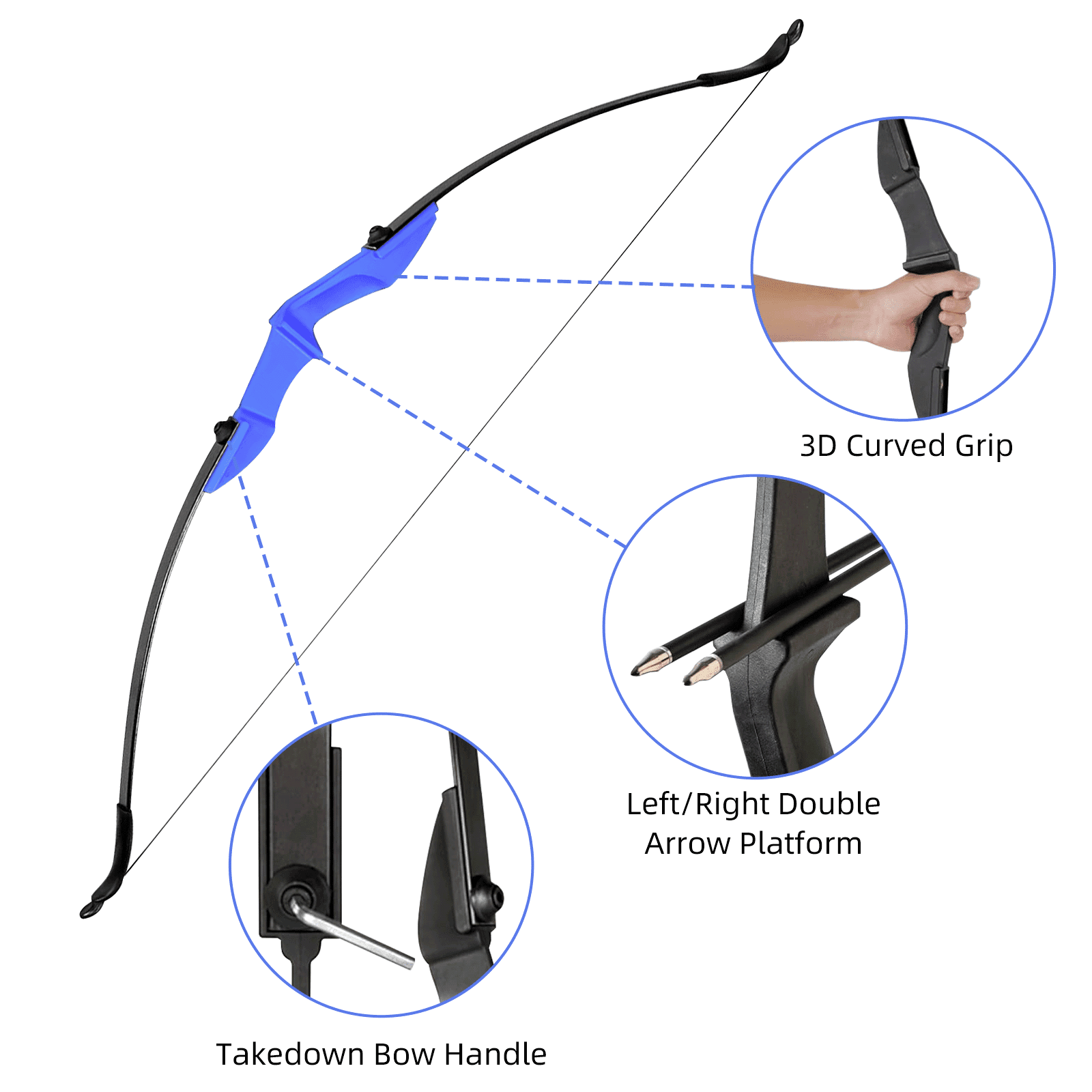 Adult Youth Recurve Bow Kit, 53 Inch 40 LBS Takedown Bow, Universal Left & Right Hand Archery Bow and 6 Arrows for Outdoor Target Practicing