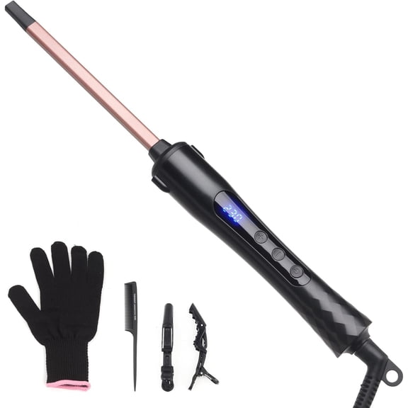 Small Curling Iron 3/8 Inch, 9mm Thin Hair Curling Wand for Short and Long Hair, Professional Ceramic Hair Curler Wand, Include Heat Resistant Glove