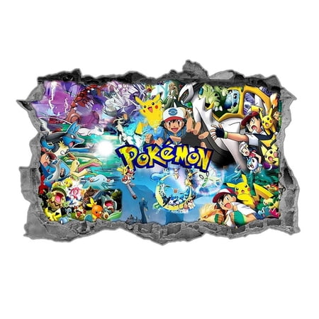 Pokemon wall stickers 3D wall stickers Children wall stickers Cartoon characters wall stickers Cartoon background wall decoration Birthday gift Children bedroom decoration 60*40CM