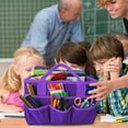 thumbnail image 4 of Organizador de bolsa con asa para profesor, organización de bolsa de mano para manualidades, arte, papel, libros, escuela, costura, viajes con asas (púrpura), 4 of 5
