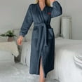 thumbnail image 2 of CFLVAEK Long Fuzzy Robes for Women Thick Warm Fall Winter Bathrobe with Belt Soft Long Sleeve Cute Heart Print House Coat with Pockets Navy M, 2 of 8
