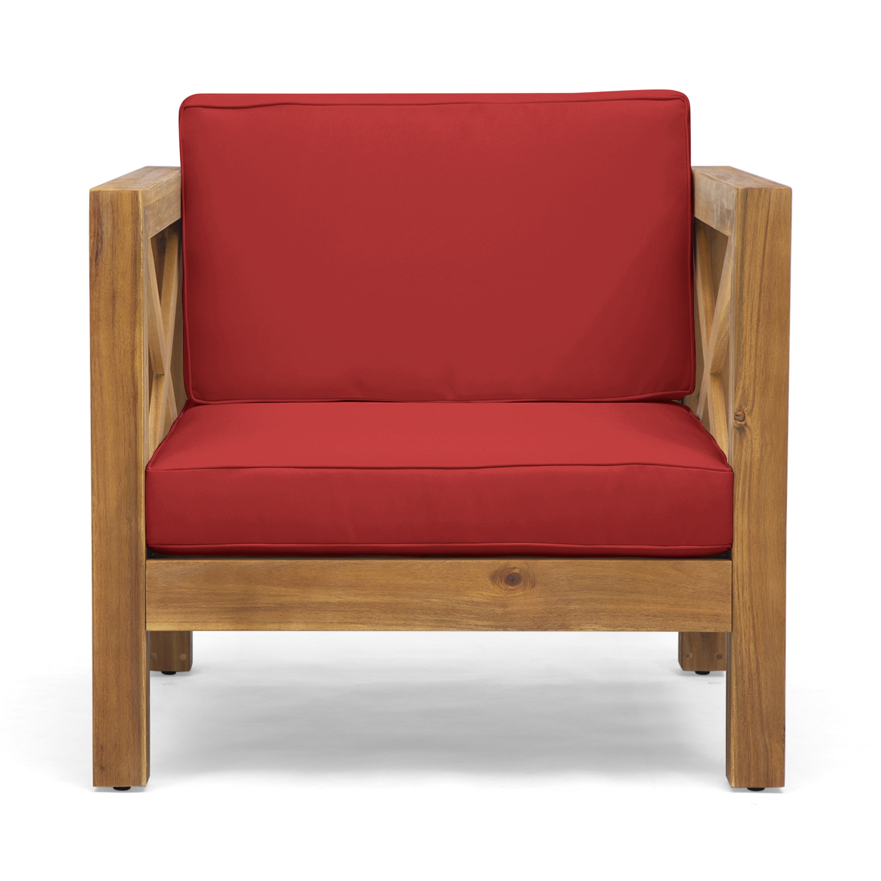 Outdoor Single Leisure Seat Chair, Acacia Wood Frame Relaxing Seat for Patio Garden, Red