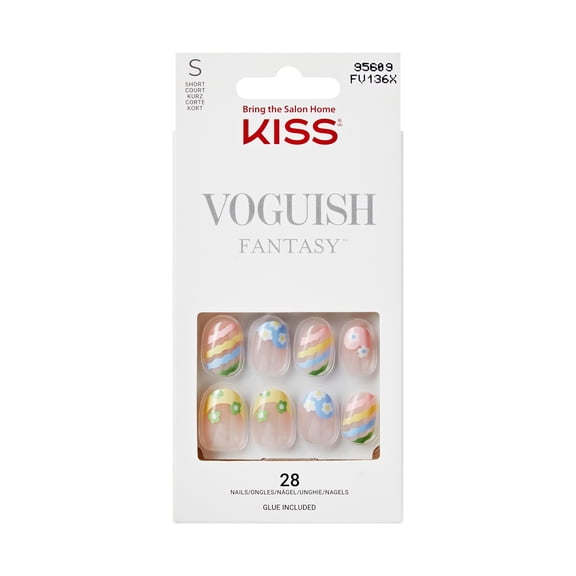 Kiss Voguish Fantasy Spring Press On Nails, ‘Cool Kid’, Neutral, Short Oval, 28 Count