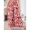 thumbnail image 5 of Women Casual Elastic Drawstring Floral Print Wide Leg Maxi Pants with Pockets Red S, 5 of 8