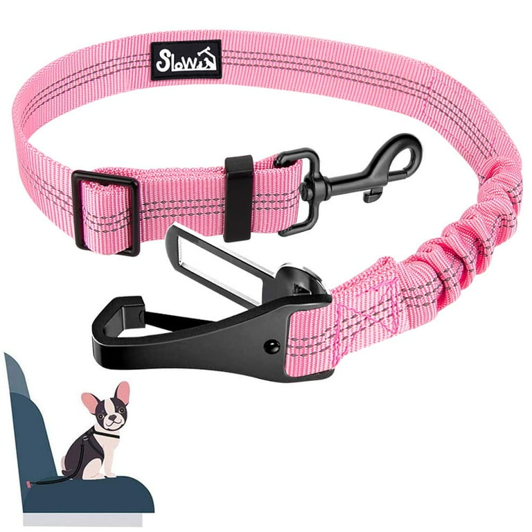 SlowTon Dog Seat Belt, Adjustable Dog Safety Belt Leash, 2 in 1 Latch Bar  Attachment Dog Car Seatbelt with Elastic Nylon Bungee Buffer, Reflective