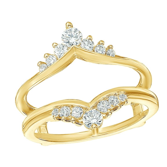 White Natural Diamond Tiara Style Solitaire Enhancer Ring in 14k Yellow Gold (0.5 Cttw)