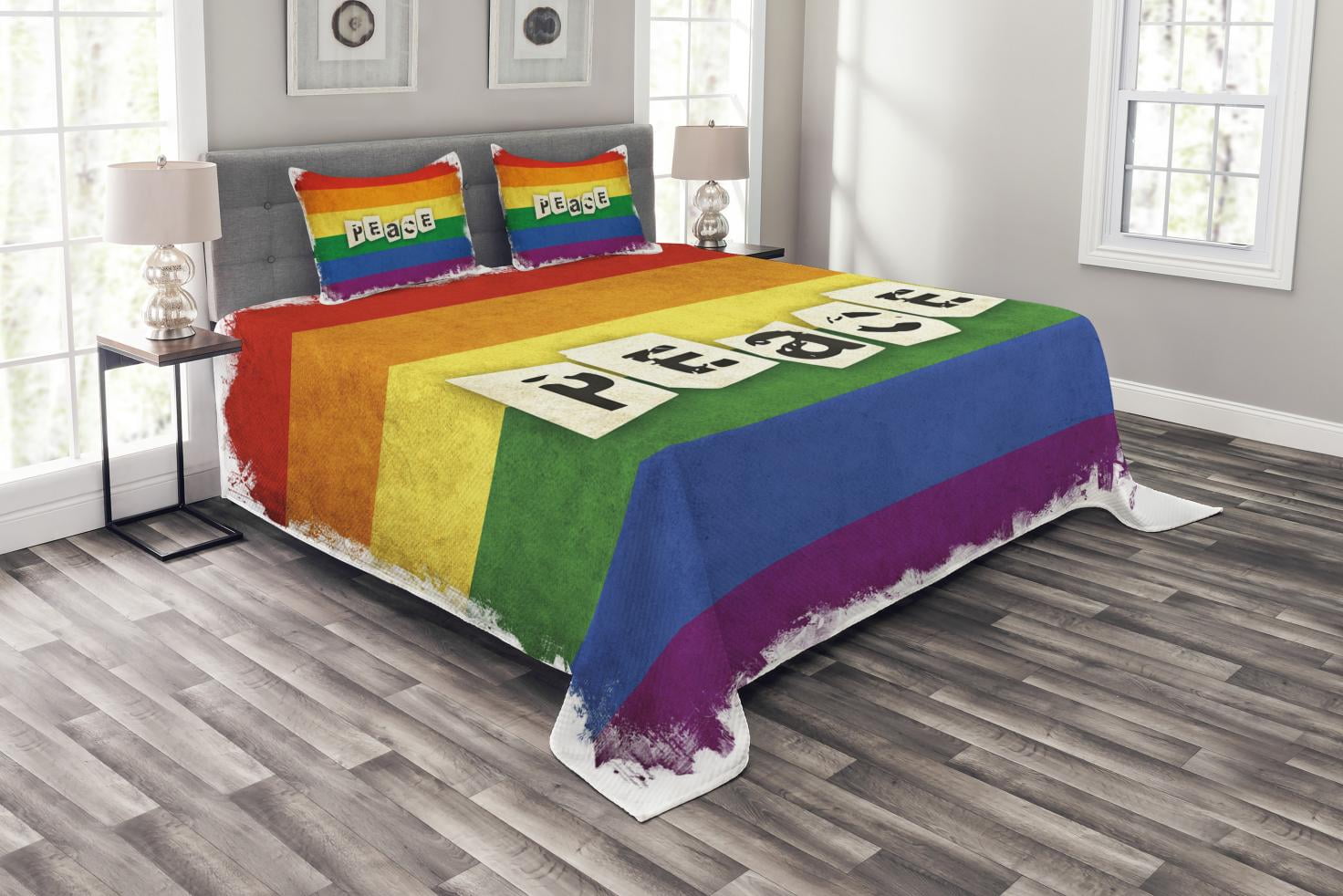 Details about   Pride Quilted Bedspread & Pillow Shams Set Love Always Wins Phrase Print 