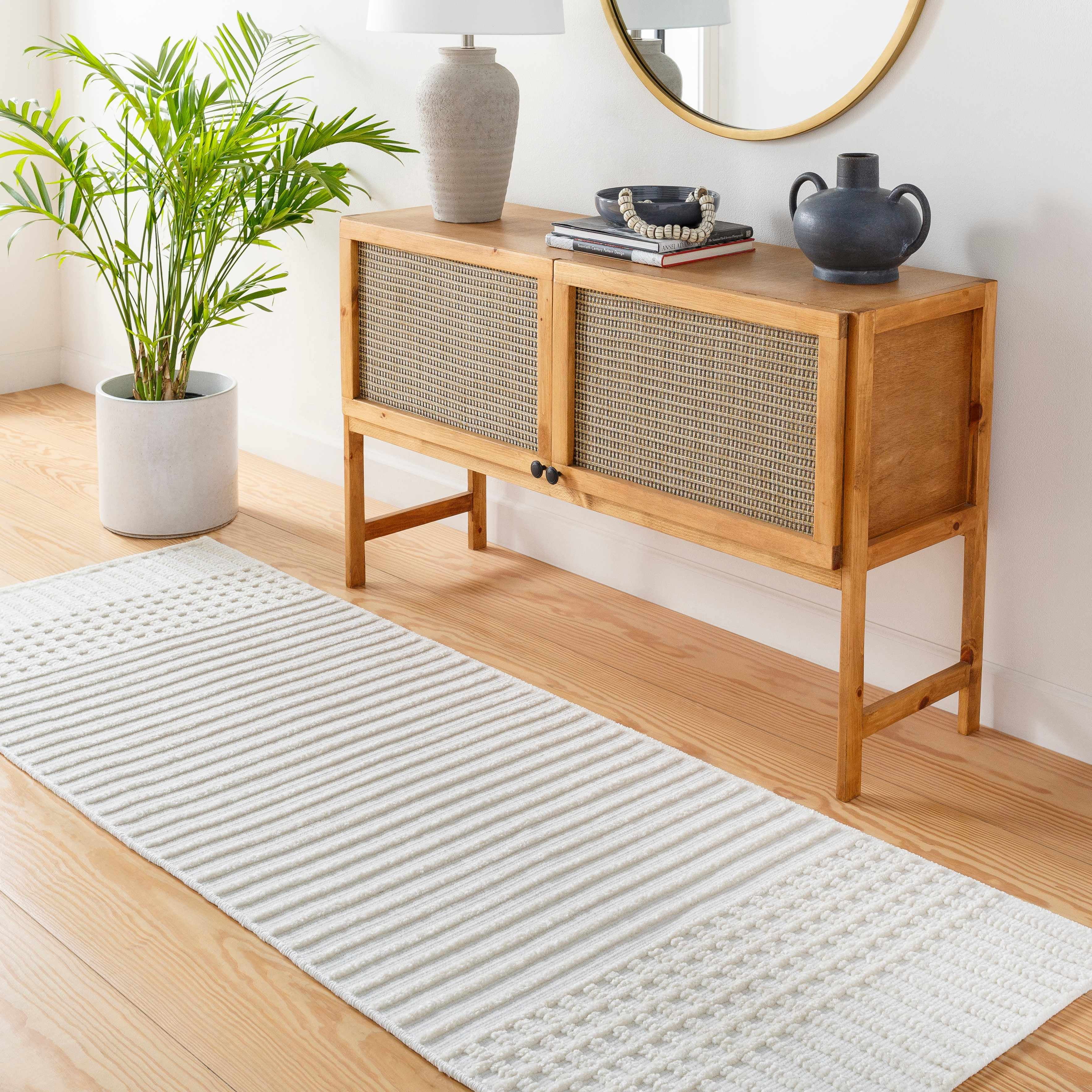 Hauteloom Rhun Living Room, Bedroom Machine Washable Area Rug - Bohemian Modern Farmhouse - Moroccan Transitional - White, Light Cream, Off White, Ivory - 7'10" x 10'1"