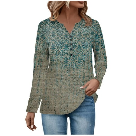 

RPVATI Womens Maternity Tops Ladies Shirts Casual Fall Button UP Clothing Trendy V Neck Henley Outfits Office Tie-Dye Tunic Tops Oversized Long Sleeve Tshirts Royal Blue XL