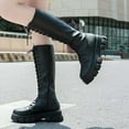 thumbnail image 5 of Hinvhai Women's Knee High Boots Winter Lace up Mid Calf Boots Leather Riding Combat Boots Black 7.5(40), 5 of 9