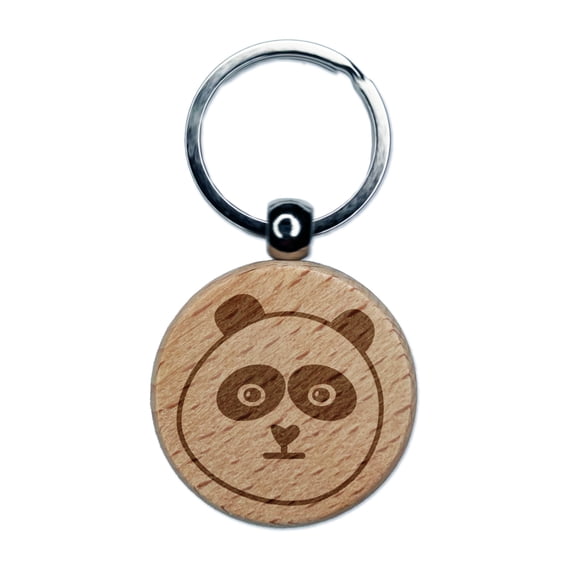 Meh Panda Face Unamused Round Keychain Charm Tag - Engraved Wood