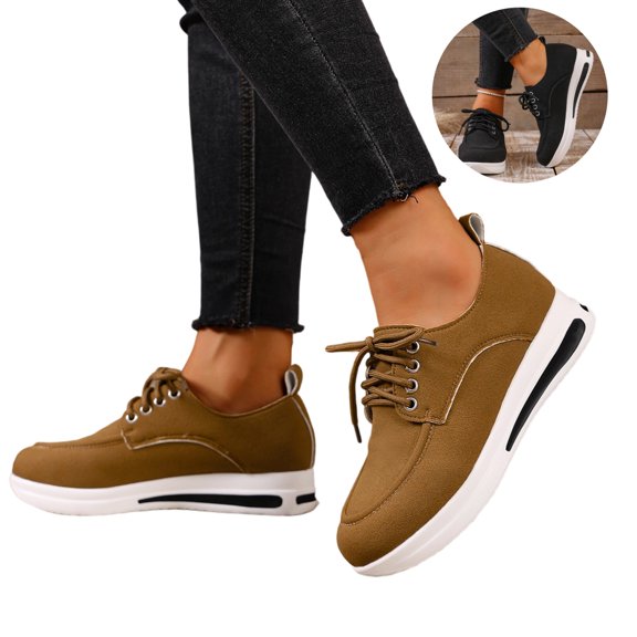 Willtoo Sneakers For Women Round Toe Lace Up Casual Platform Sneakers Comfort Wedge Heel Lightweight Walking Shoes for Daily Wear