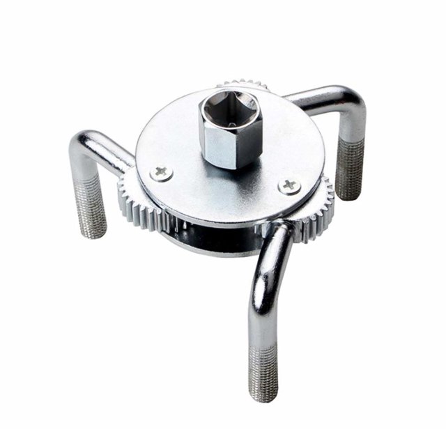 Llave para filtros de aceite de 3 garras reversible, modelo con patas redondas en acero 45# color plateado