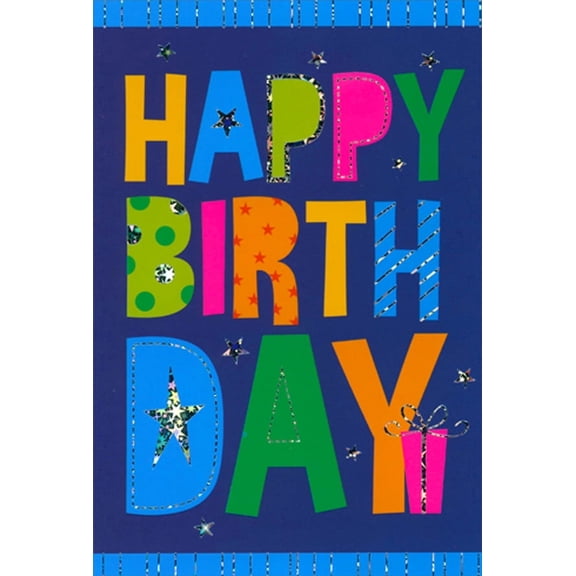 Pictura Neon Birthday Letters and Pink Gift on Dark Blue Birthday Card