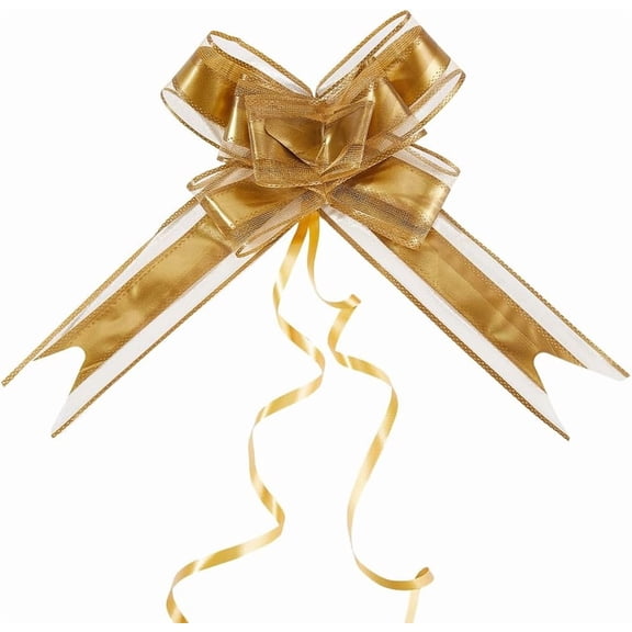 10Pcs Gold Pull Ribbon Bows Present Bows Birthday Large Big Plastic Bowknot Tie Extra Flower Wrapping Bouquets Pack Accessories for Christmas Anniversary Birthday Presents Gifts DIY Decor