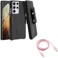thumbnail image 1 of 6ft USB-C Cable w Case Belt Clip for Samsung Galaxy S21 Ultra - Pink Charger Cord Power, Holster Swivel Cover, 1 of 10