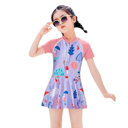 

nsendm Teen Kids Girls Swimsuits OnePiece Kids Prints Swimsuits Shorts Sleeves Girl Sun Cute Girls Bathing Suits Size 10 Swimwear Purple 3-4 Years