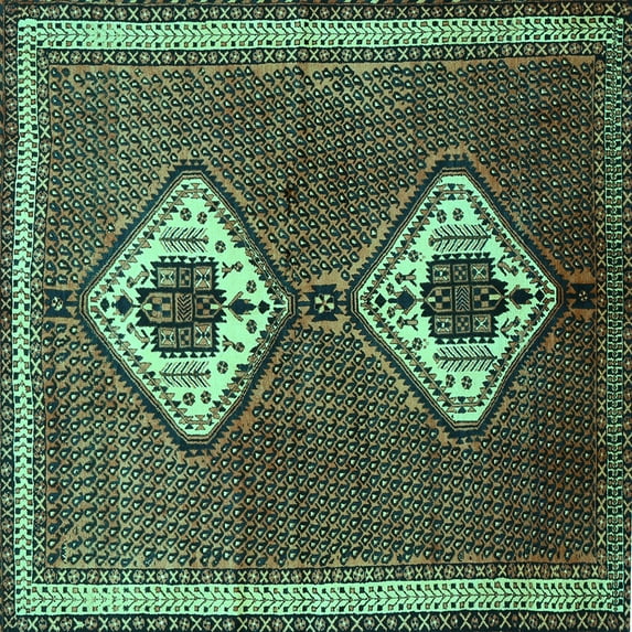 Ahgly Company Indoor Square Persian Turquoise Blue Traditional Area Rugs, 8' Square