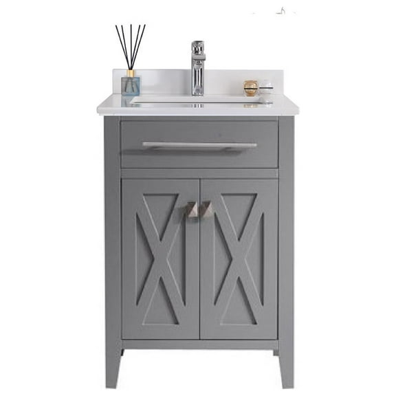 Laviva Wimbledon - 24 - Grey Cabinet + Black Wood Marble Countertop