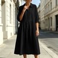 thumbnail image 7 of Zeijnsda Womens Long Dresses Spring Summer 3/4 Sleeved Shirt Dresses Lapel Button Maxi Shirt Dresses Solid Color Cotton-Linen Midi Dresses for Casual Daily Outfit, 7 of 7