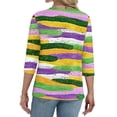 thumbnail image 4 of Mardi Gras Shirts for Women Glitter Mask Print 3/4 Sleeve Tunic Tops Sequins V Neck Gold T Shirts Light Purple 3XL, 4 of 5